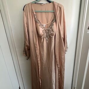 Flora Nikrooz Satin Robe and Nightgown Set in Tan